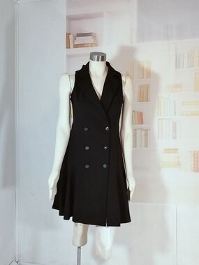 DKNY Black Sleeveless Double-Breasted Midi Dress